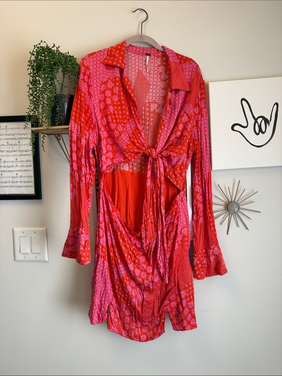 Free People Other - Tie-Front Split Dress in Pink & Orange Floral Print